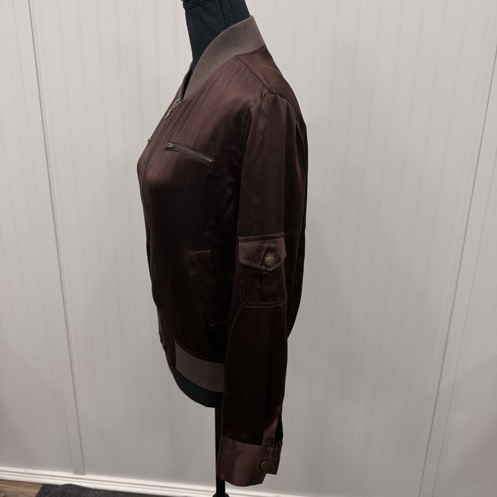 Alexandra Bartlett Women's Brown 100% Silk Full Zip Lightweight Bomber Jacket - Picture 3 of 6